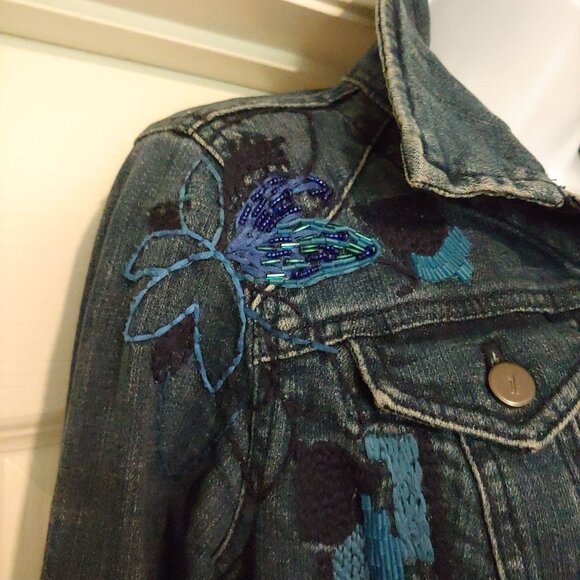 Pilcro & The Letterpress Beaded Embroidered Blingy Jean Denim Jacket XS - Picture 7 of 16